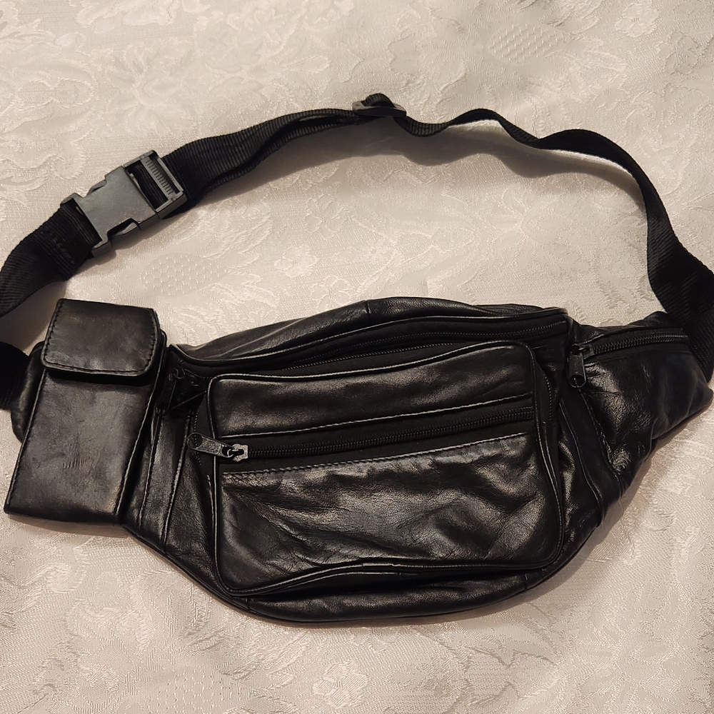 Toni leather black fanny pack, 14"x6.5"
